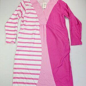 Shall We Sz Small Womens Pink White Stripe V Neck Long Sleeve Pullover Dress NWT